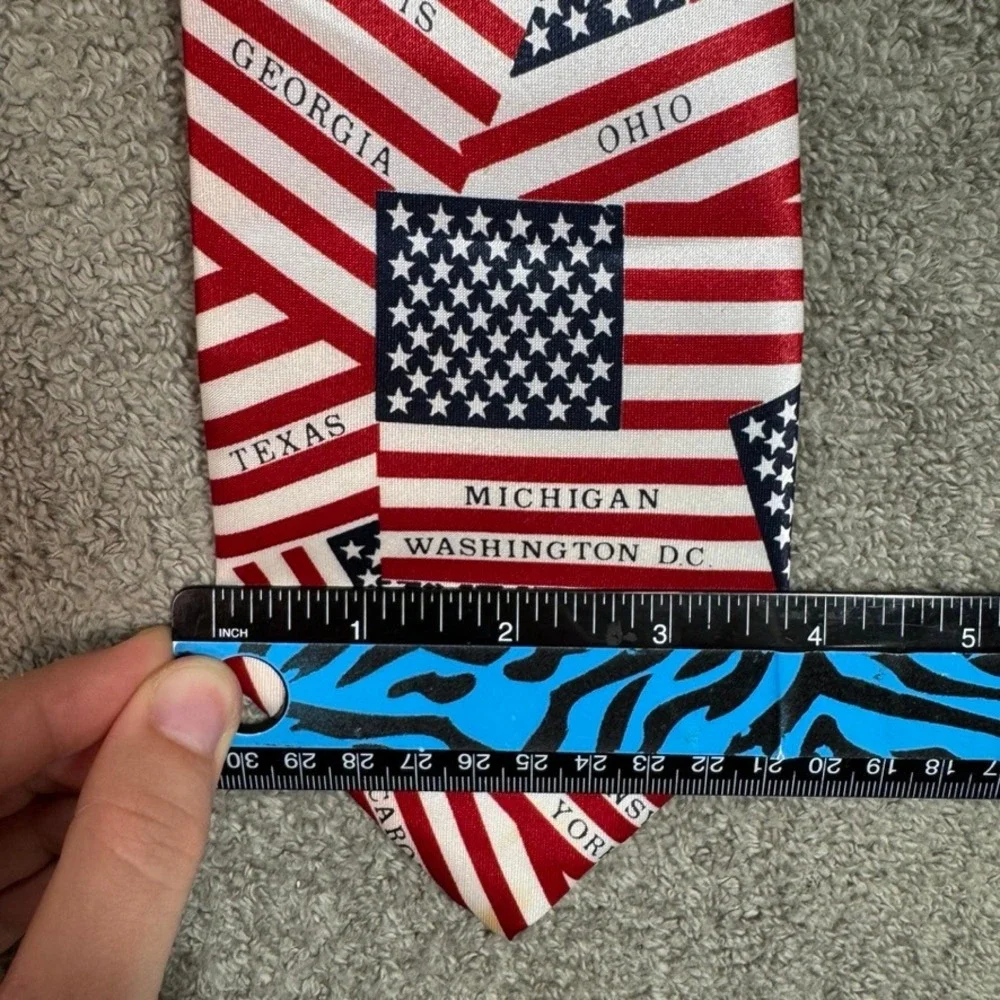 Indian Head Mens American Flag States Patriotic Tie Red White Blue Handmade